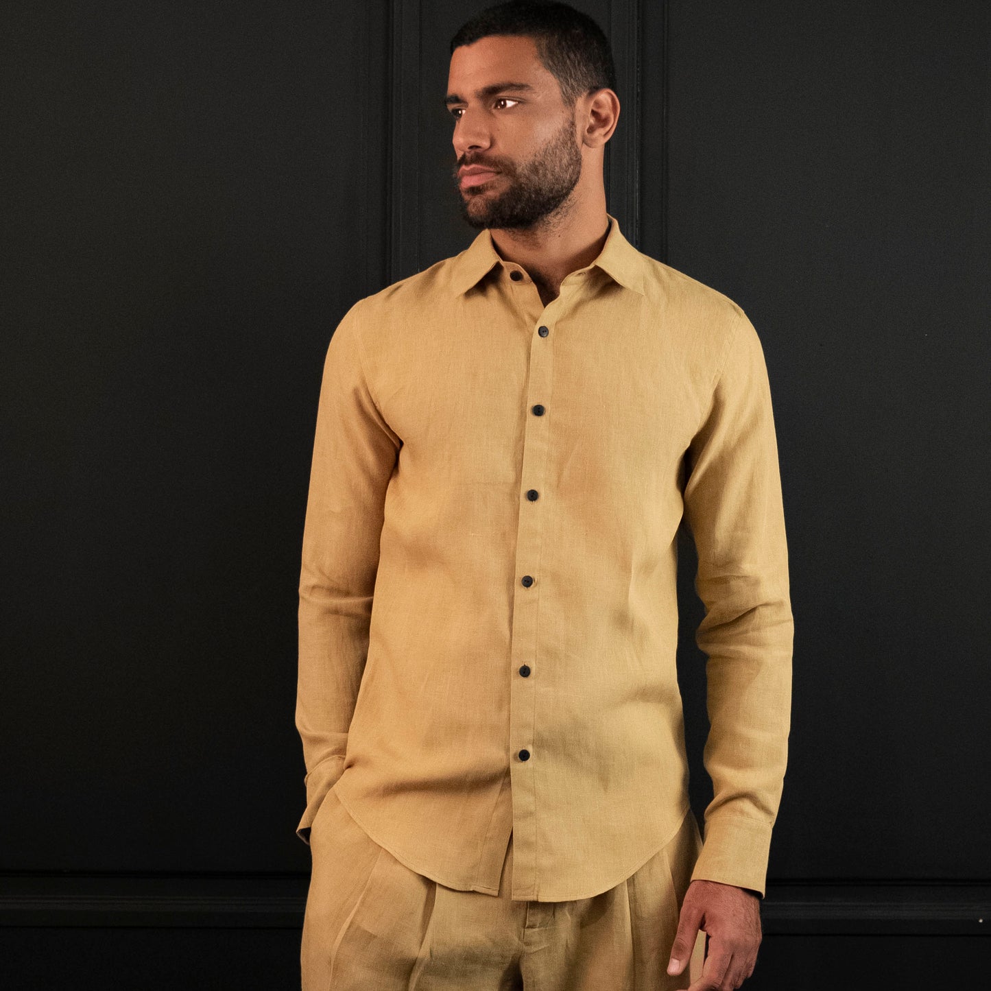 Camisa Manga Longa Slim Palha